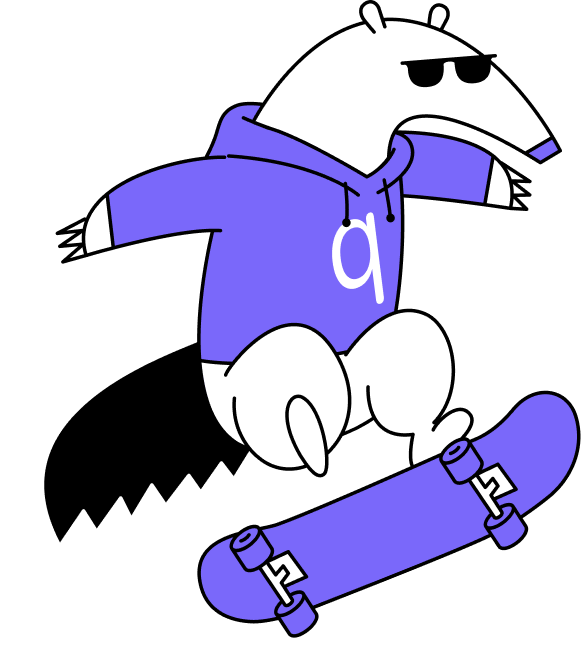 Qodo mascot on a skateboard